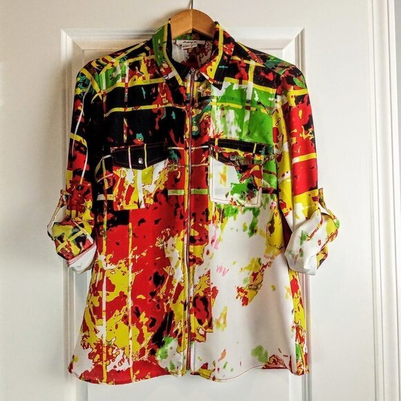 Tracy M. Multicolor Neon Print Zip Jacket - Picture 1 of 7